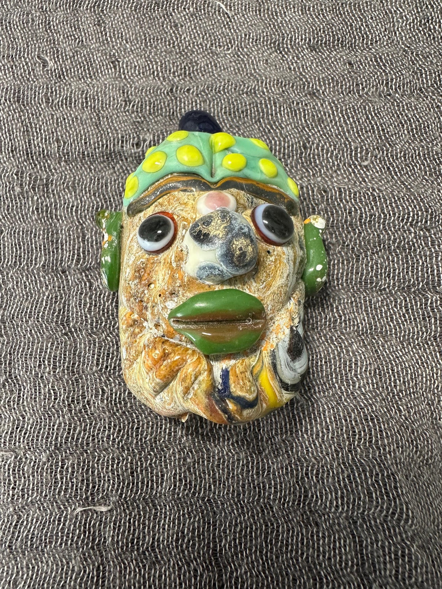 Antiques Rare Ancient Phoencain Old Mosaic Glass Face Amuelt Pendant(P1034)