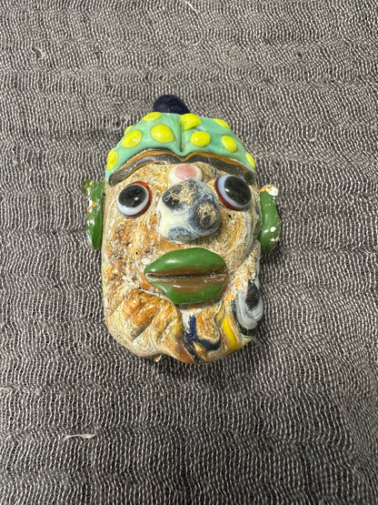 Antiques Rare Ancient Phoencain Old Mosaic Glass Face Amuelt Pendant(P1034)