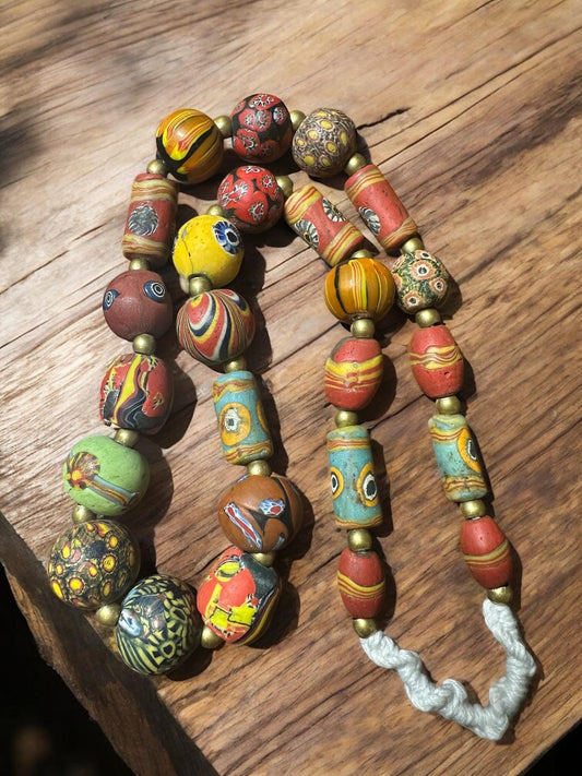 Antique Millefiori Glass Bead Necklace: Vintage African Trade Beads