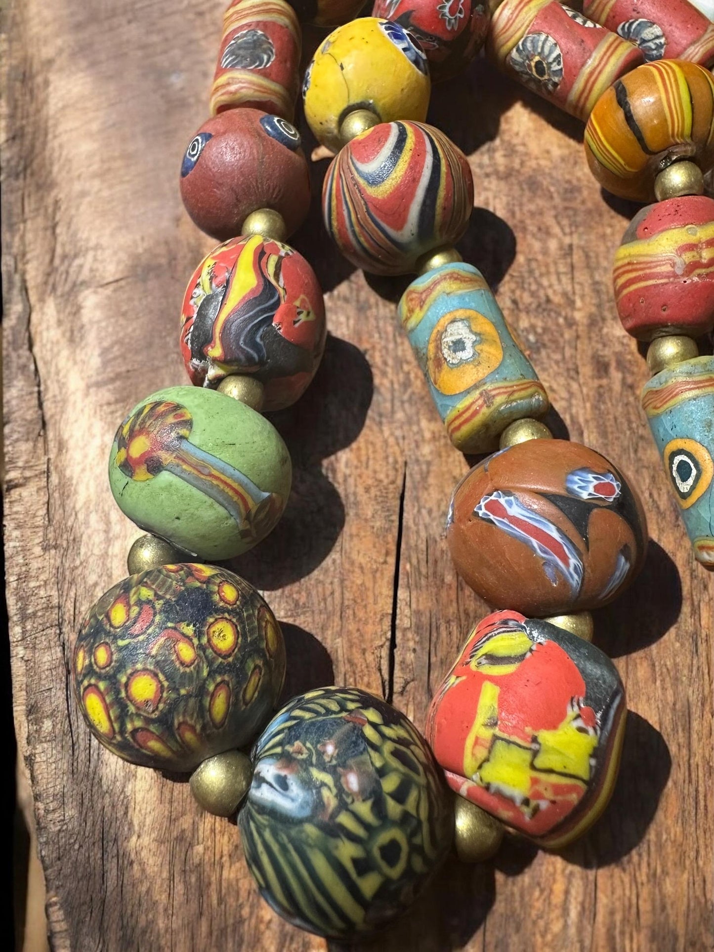 Antique Millefiori Glass Bead Necklace: Vintage African Trade Beads