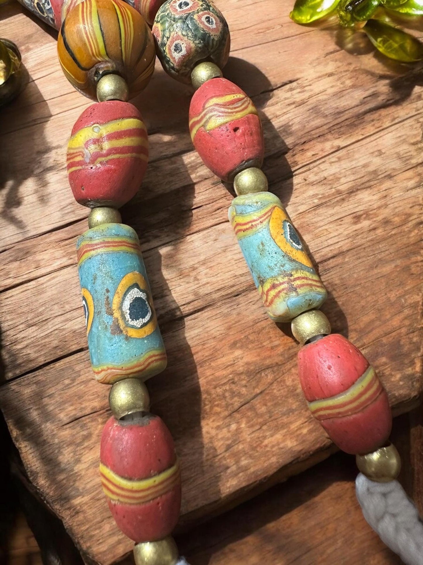 Antique Millefiori Glass Bead Necklace: Vintage African Trade Beads