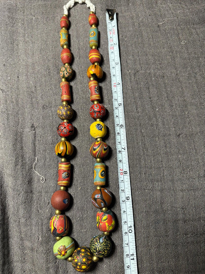 Antique Millefiori Glass Bead Necklace: Vintage African Trade Beads