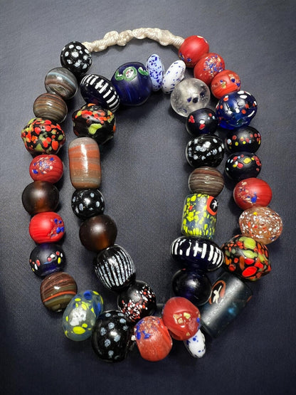 Handmade Nepal Glass Bead Necklace: Vintage Tribal Boho Jewelry