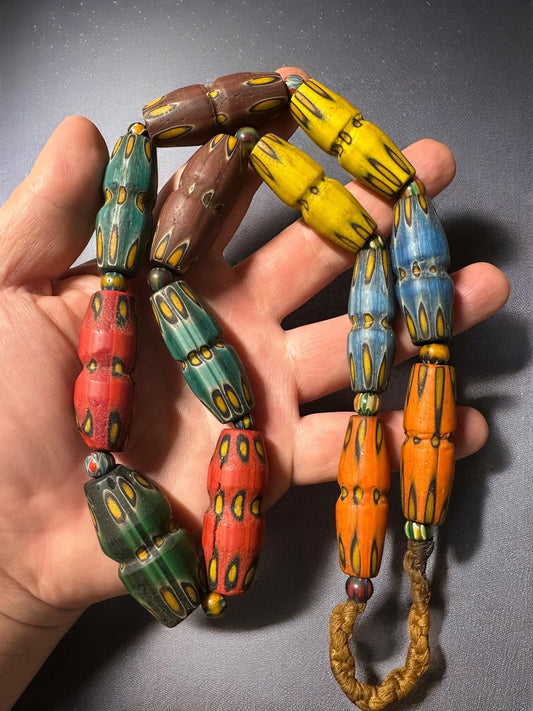 Stunning Ancient Rare Mosaic Glass Ancient Big Beads Unique Wonderful Necklace(Large)