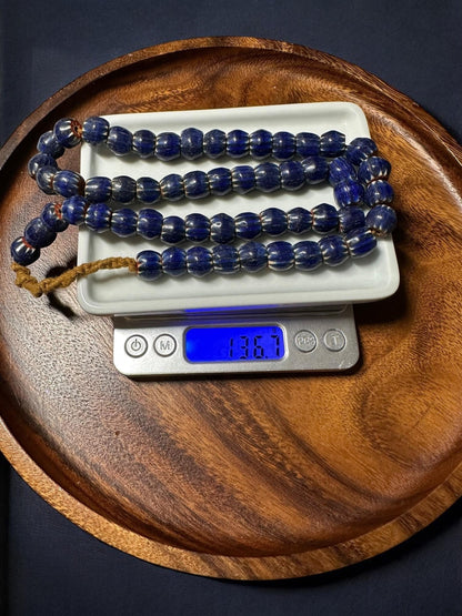 Vintage blue chevron glass beads necklace,Nepal beads,Trade beads