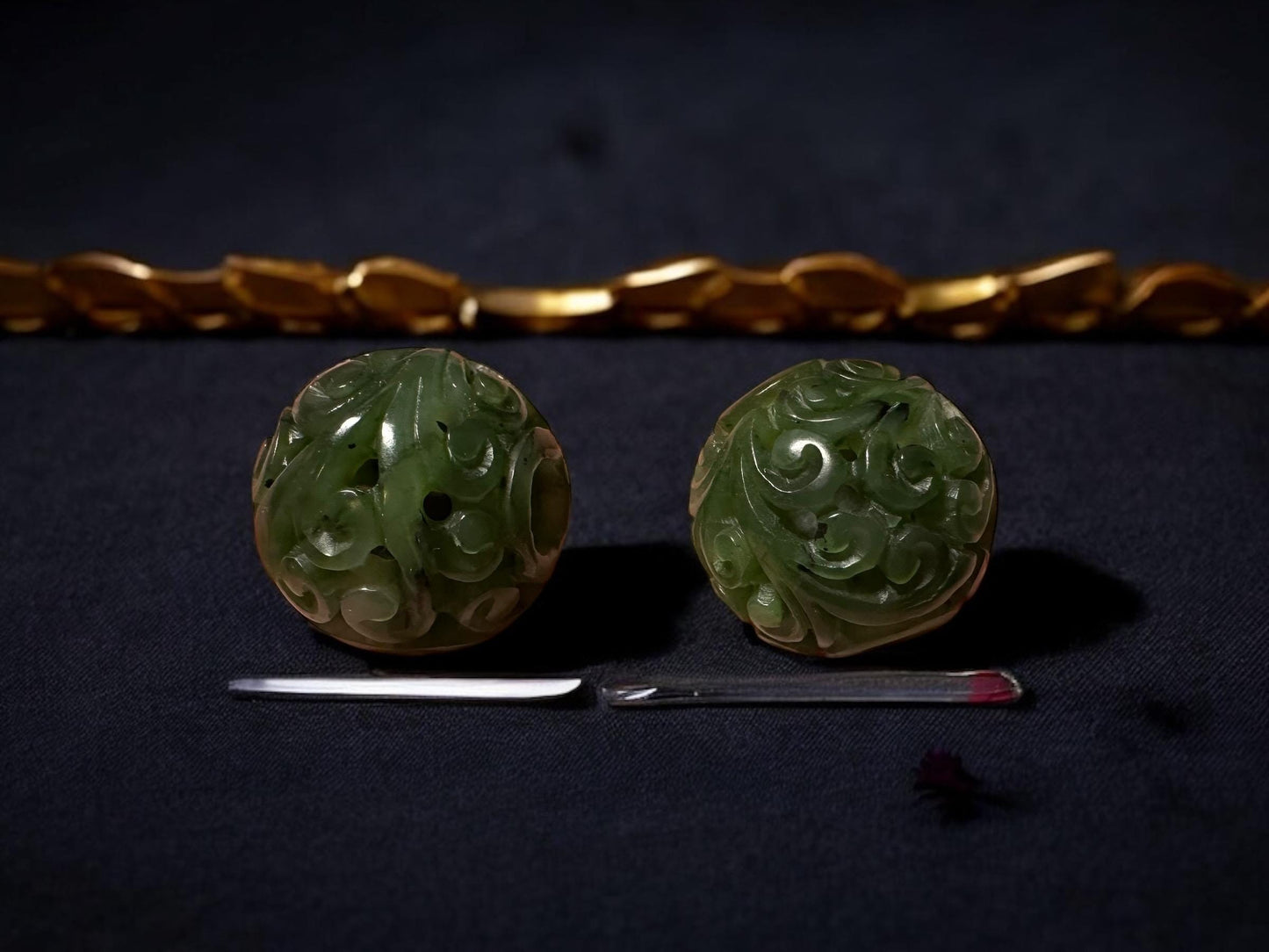 Green Jade Beads  Antique Chinese Style Hollow Filigree Beads for Jewelry Making