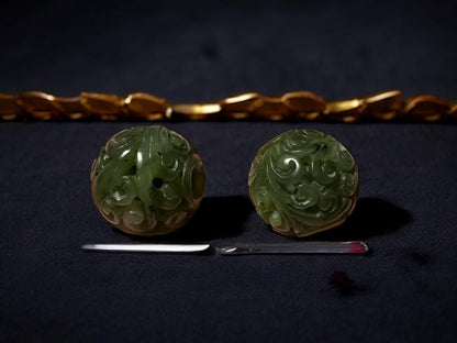 Green Jade Beads  Antique Chinese Style Hollow Filigree Beads for Jewelry Making