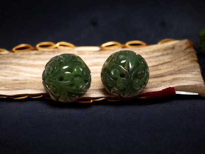 Green Jade Beads  Antique Chinese Style Hollow Filigree Beads for Jewelry Making