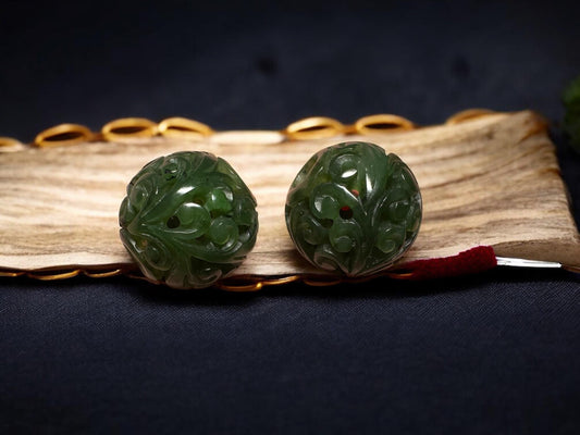Green Jade Beads  Antique Chinese Style Hollow Filigree Beads for Jewelry Making