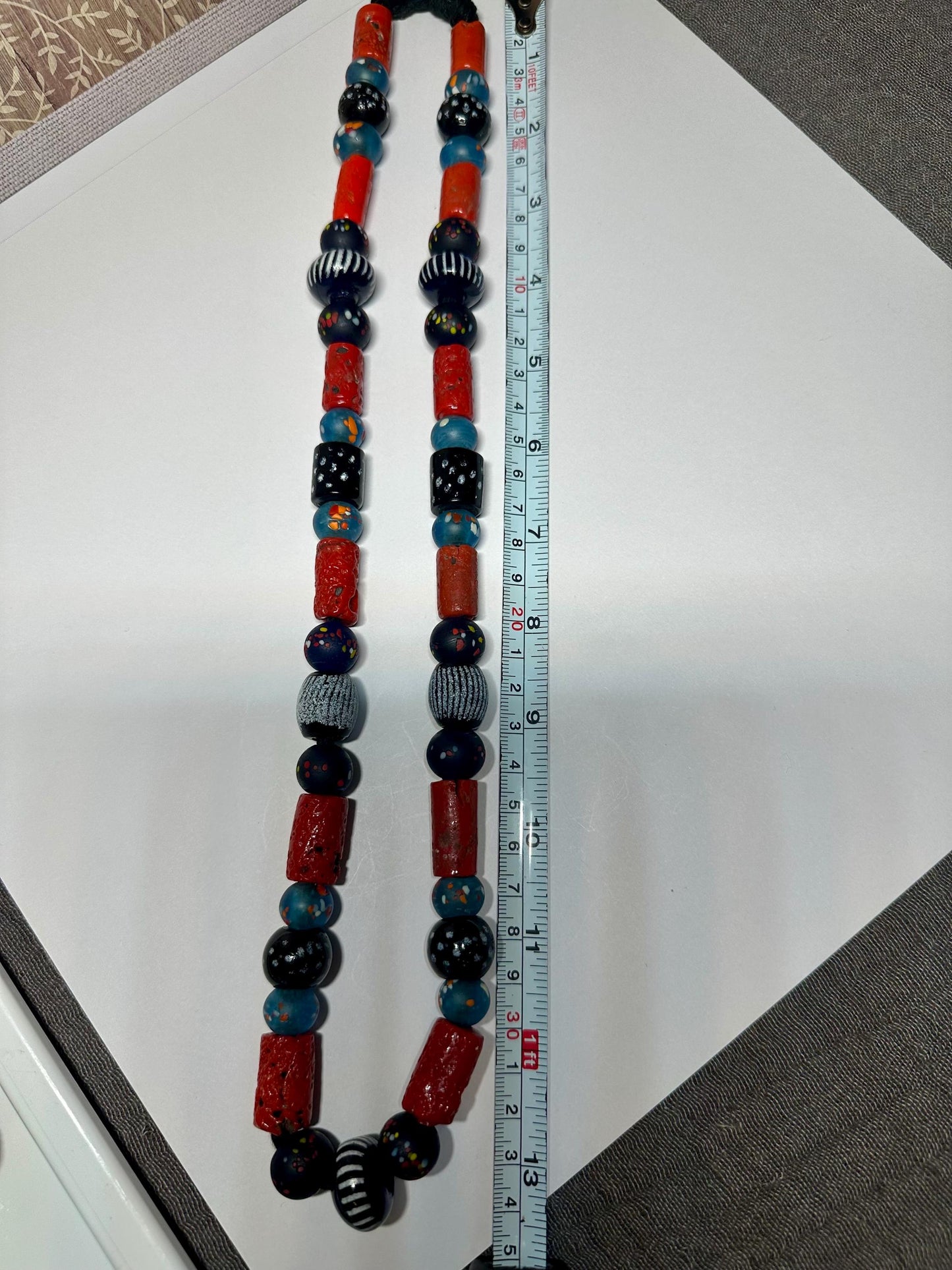 Handmade Nepalese Glass & Resin Beads Necklace  African Trade Beads, Ethnic Boho Jewelry