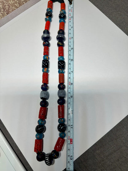 Handmade Nepalese Glass & Resin Beads Necklace  African Trade Beads, Ethnic Boho Jewelry