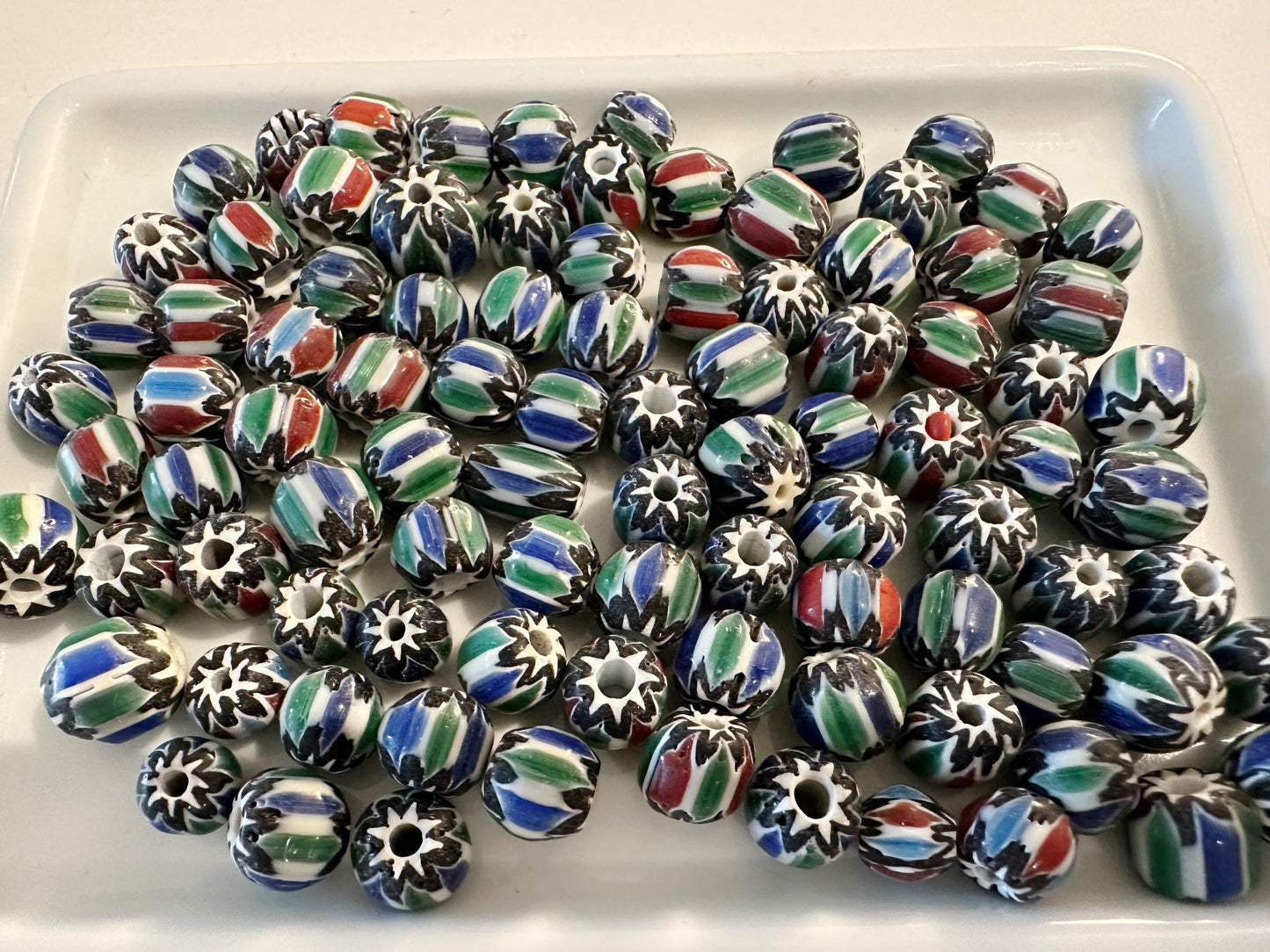 Multicolor Chevron Glass Beads: Venetian Inspired, Nepal Trade Beads