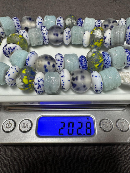 Handmade West Asian Glass Beads Necklace | Traditional Speckled Trade Beads | Bohemian Tribal Jewelry