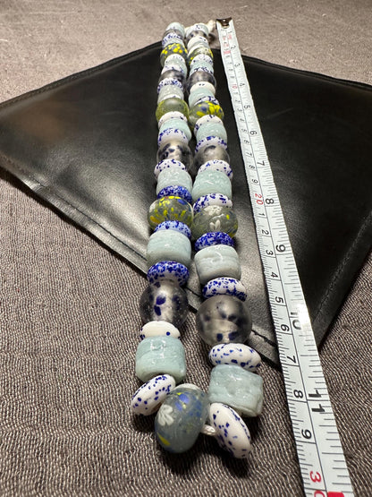 Handmade West Asian Glass Beads Necklace | Traditional Speckled Trade Beads | Bohemian Tribal Jewelry