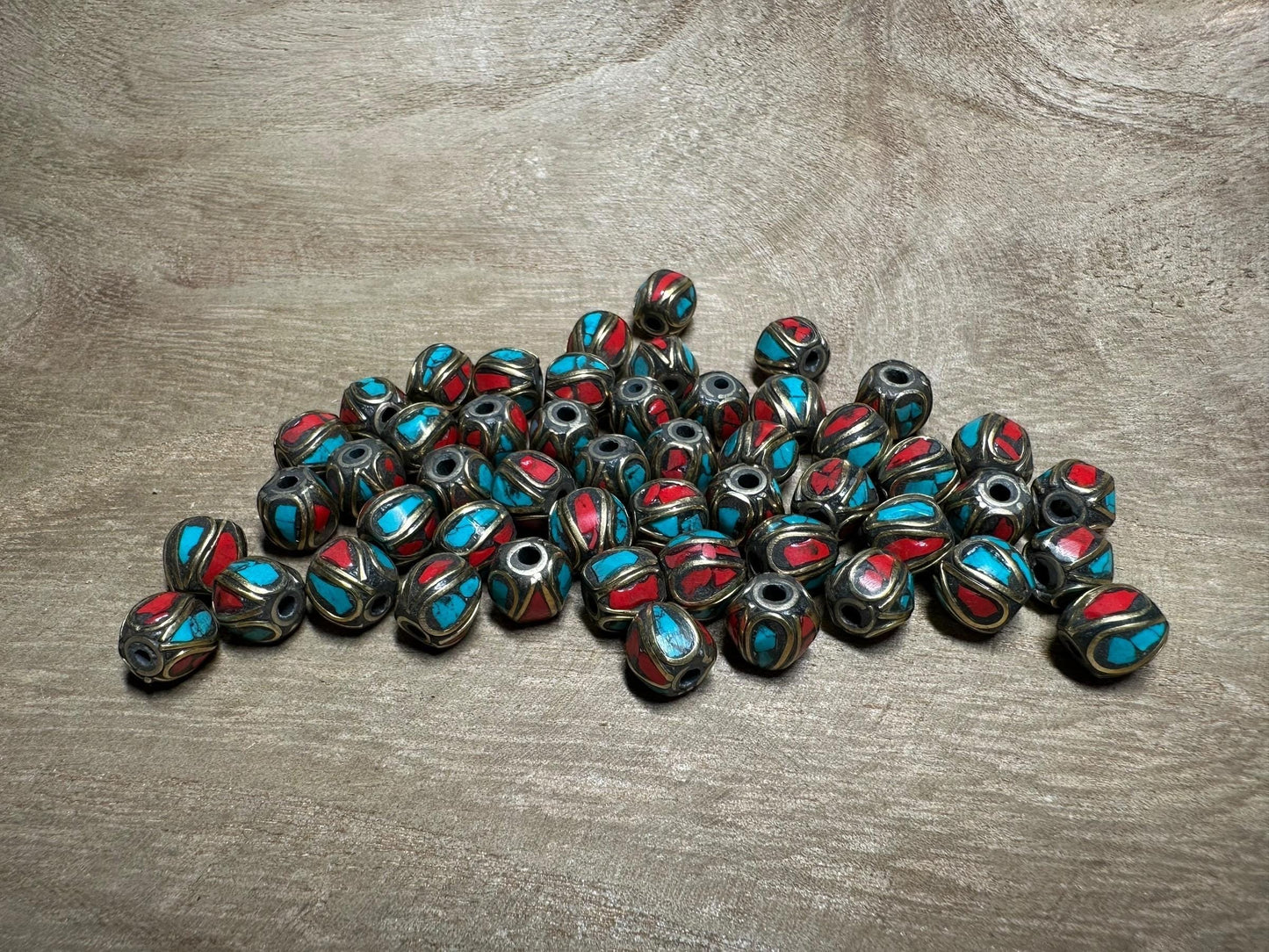Nepal Beads, Turquoise Coral Inlaid With brass for Jewellery making