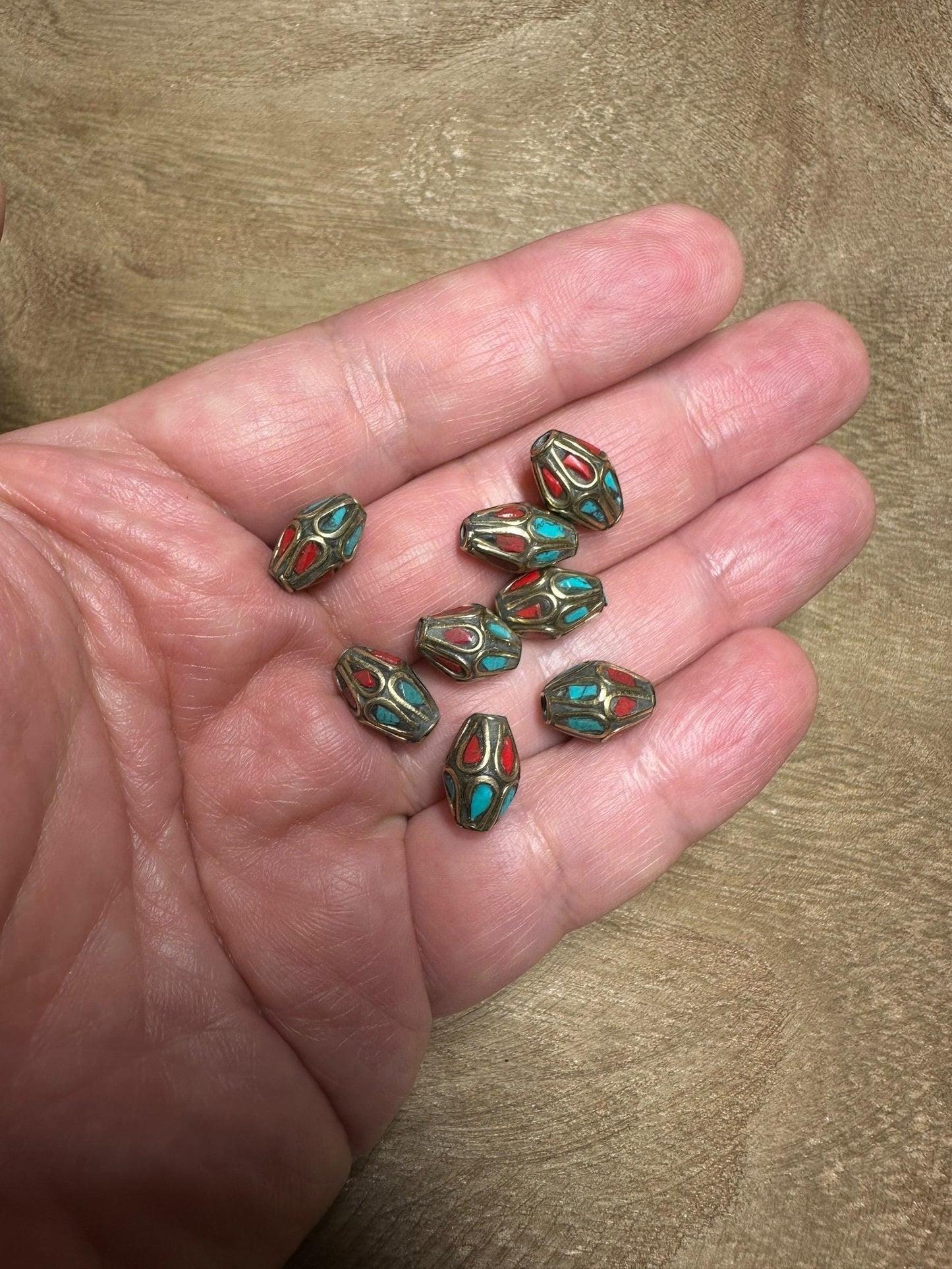 Tibetan Brass Beads: Turquoise Coral Inlay, Nepali Jewelry Making