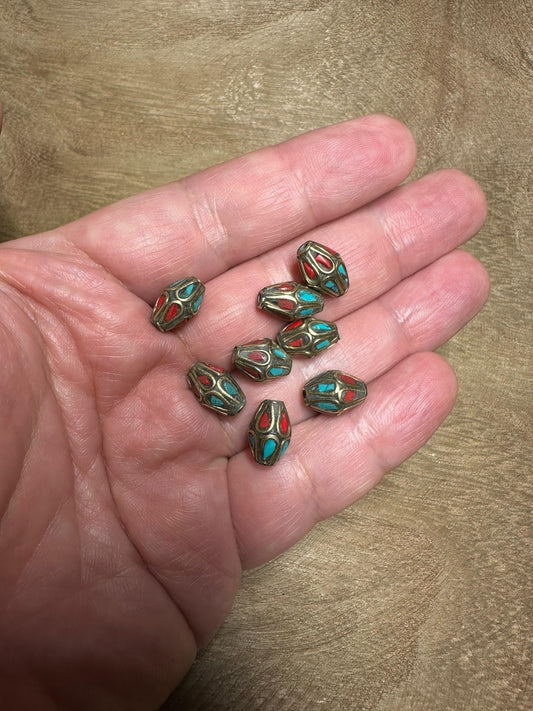 Tibetan Brass Beads: Turquoise Coral Inlay, Nepali Jewelry Making