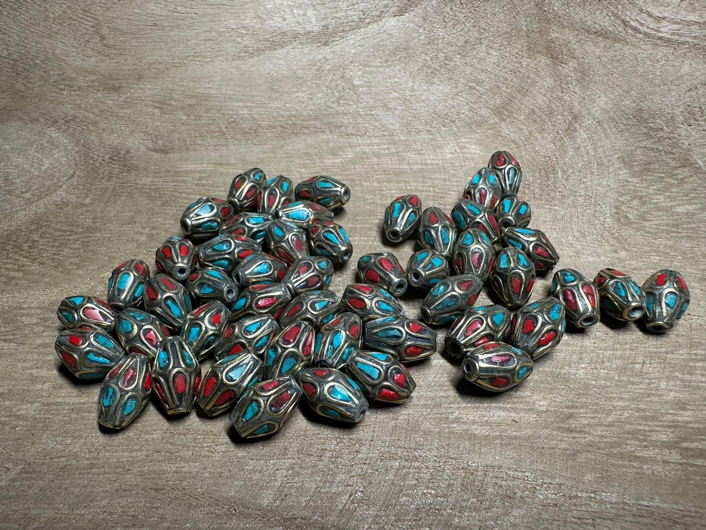 Tibetan Brass Beads: Turquoise Coral Inlay, Nepali Jewelry Making