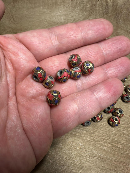 Tibetan Red Coral Resin Beads: Brass DIY Jewelry Craft (8mm)