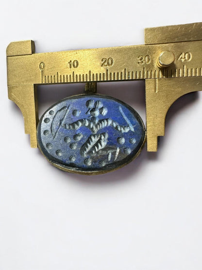 Antique-Style Sassanian Lapis Lazuli Seal Pendant | Hand-Carved Intaglio Amulet | Unique Vintage Jewelry
