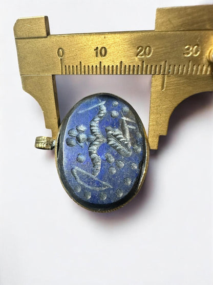 Antique-Style Sassanian Lapis Lazuli Seal Pendant | Hand-Carved Intaglio Amulet | Unique Vintage Jewelry