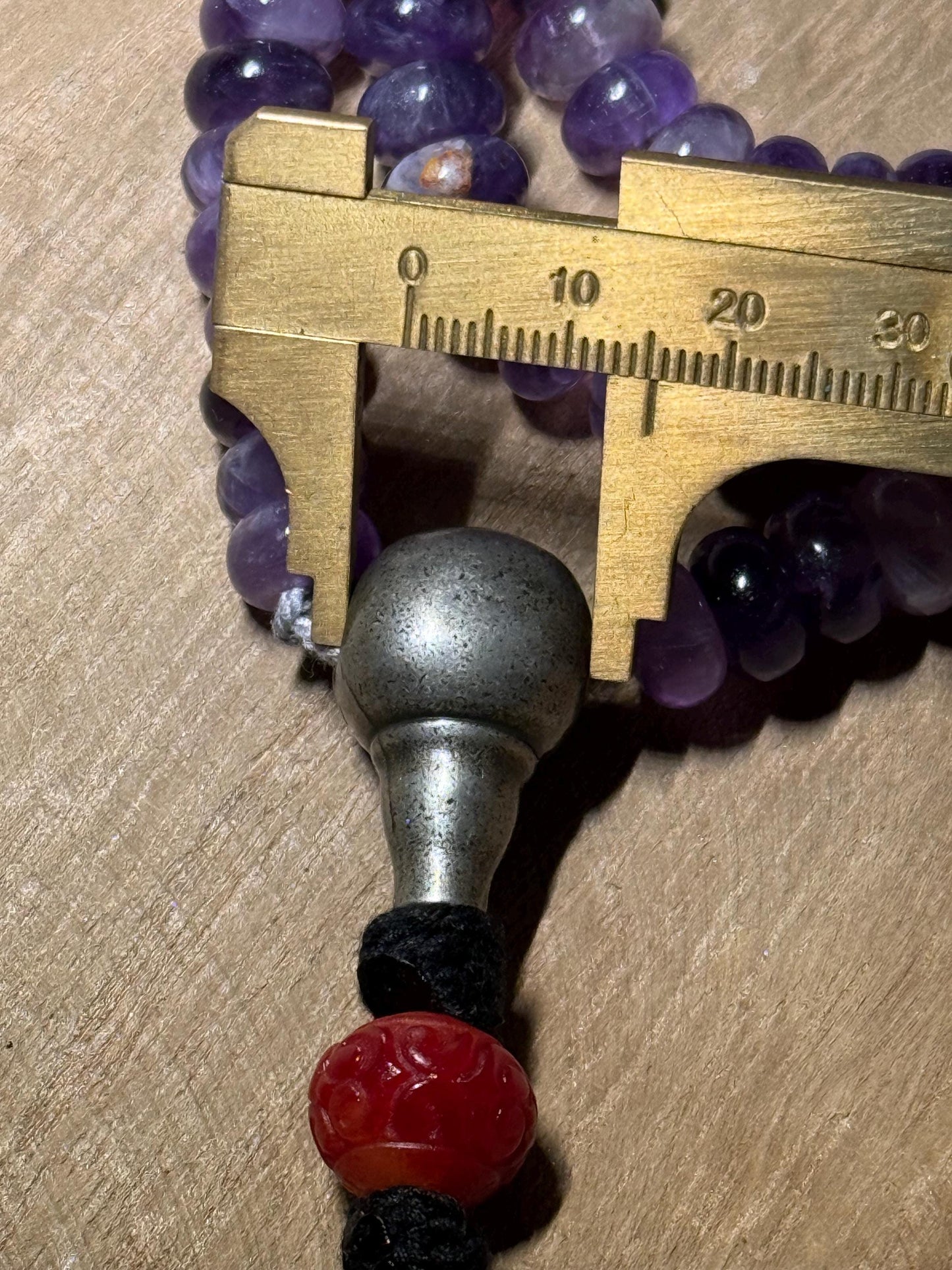 Nepal Tibetan Amethyst Mala with Vintage Hand-Carved Green Jade Bead