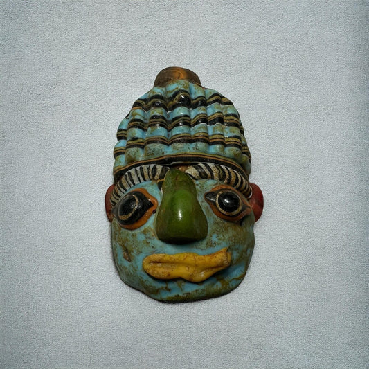 Antique Phoenician Mosaic Glass Face Pendant: Ancient Amulet (38mmx59mm)