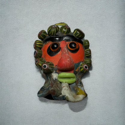 Ancient Phoenician Mosaic Glass Face Amulet Pendant (44mmx60mm)