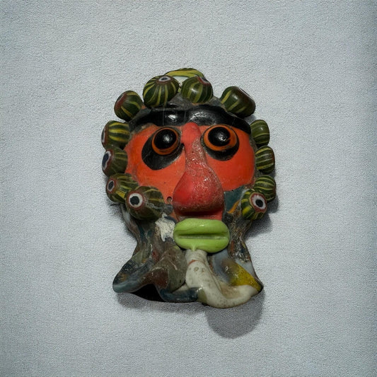 Ancient Phoenician Mosaic Glass Face Amulet Pendant (44mmx60mm)