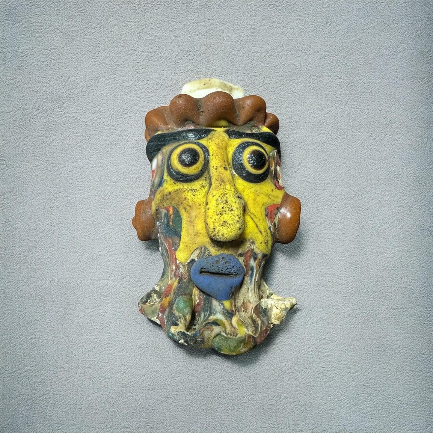 Rare Ancient Phoenician Mosaic Glass Face Amulet Pendant (44mmx71mm)