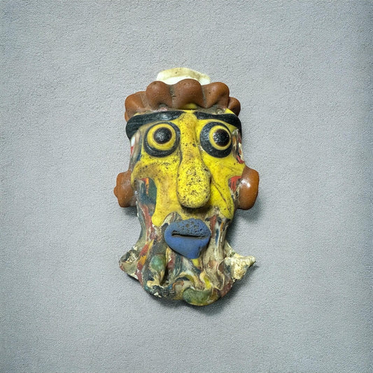 Rare Ancient Phoenician Mosaic Glass Face Amulet Pendant (44mmx71mm)