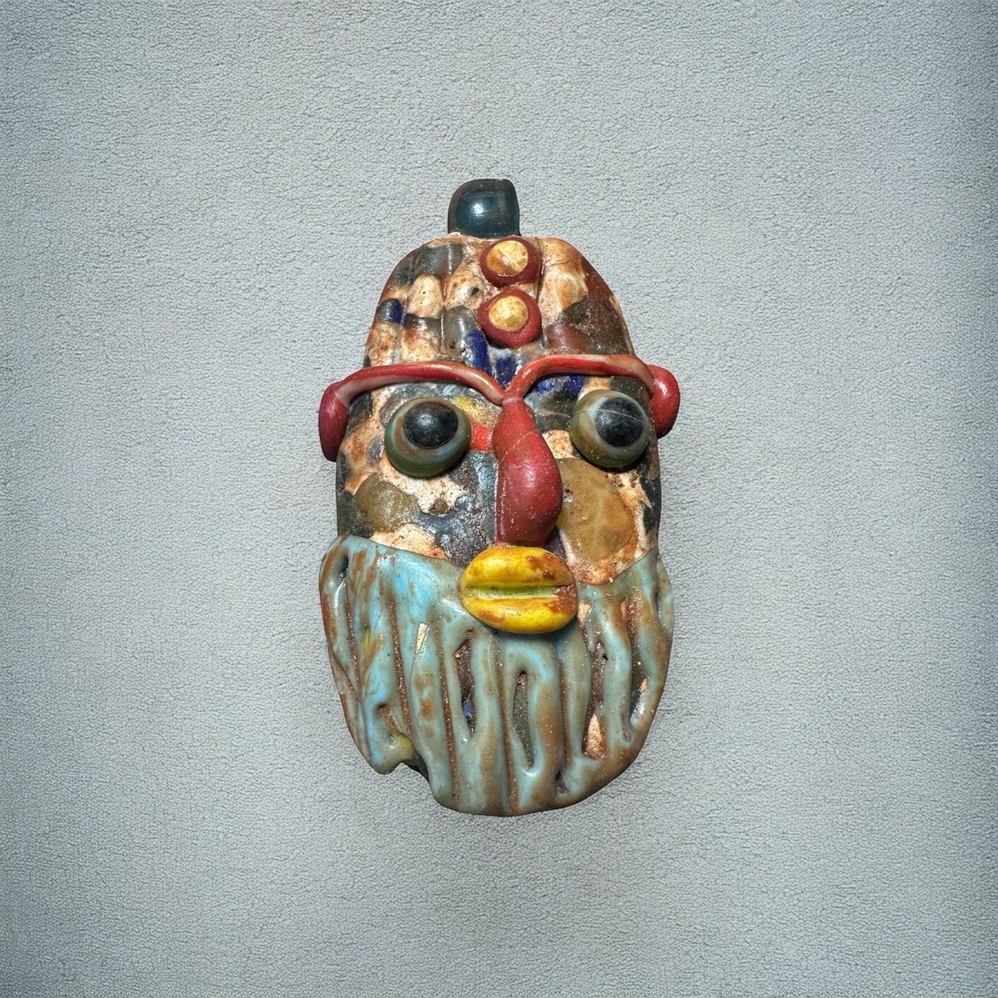 Antique Phoenician Mosaic Glass Face Pendant Amulet (34mmx61mm)