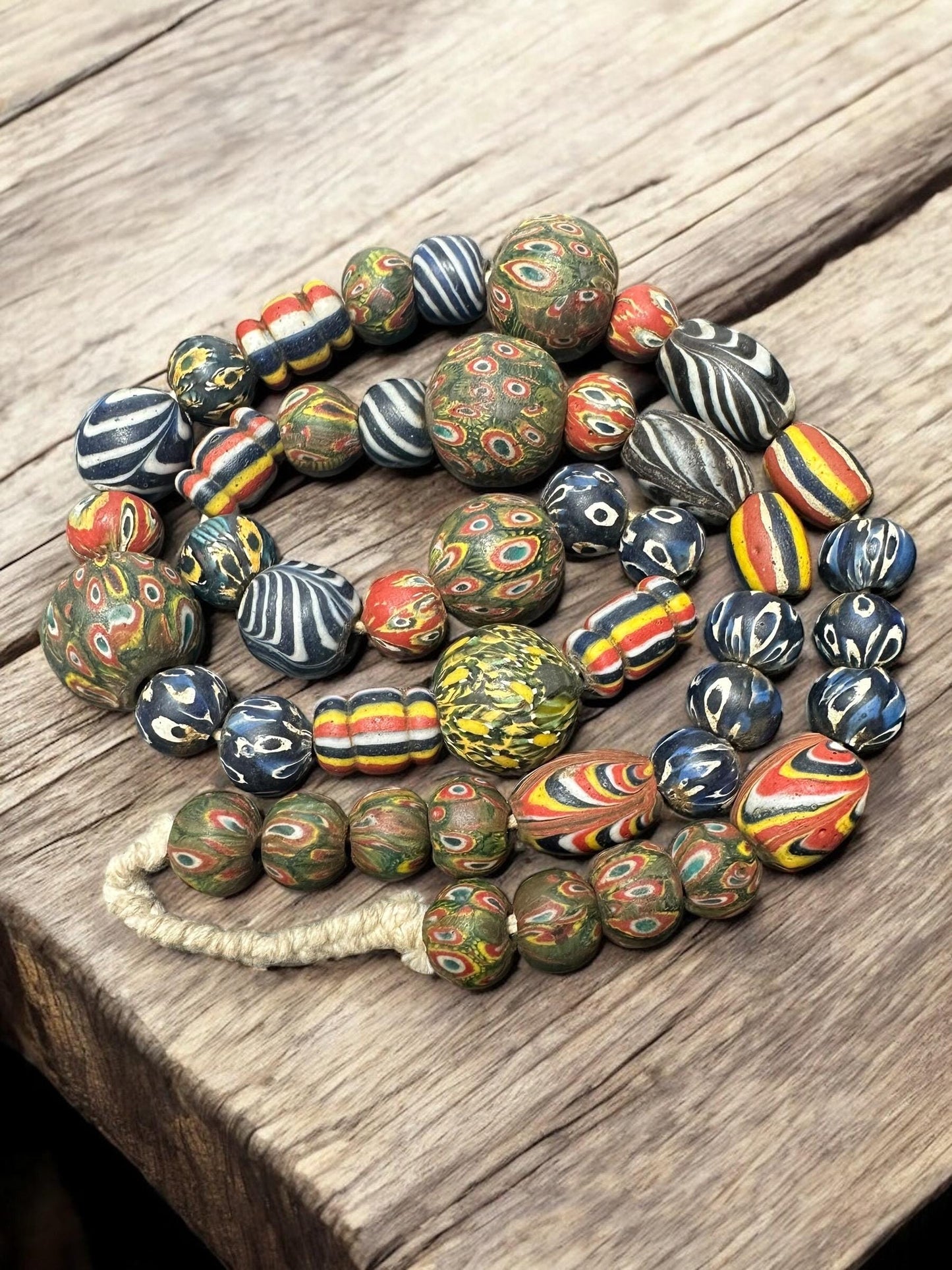 Ancient Phoenician Mosaic Glass Beads Necklace | Rare Collectible African Trade Beads | Handcrafted Antique Jewelry