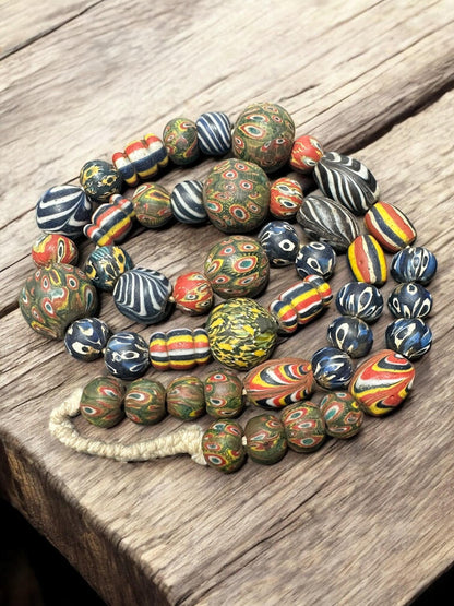 Ancient Phoenician Mosaic Glass Beads Necklace | Rare Collectible African Trade Beads | Handcrafted Antique Jewelry