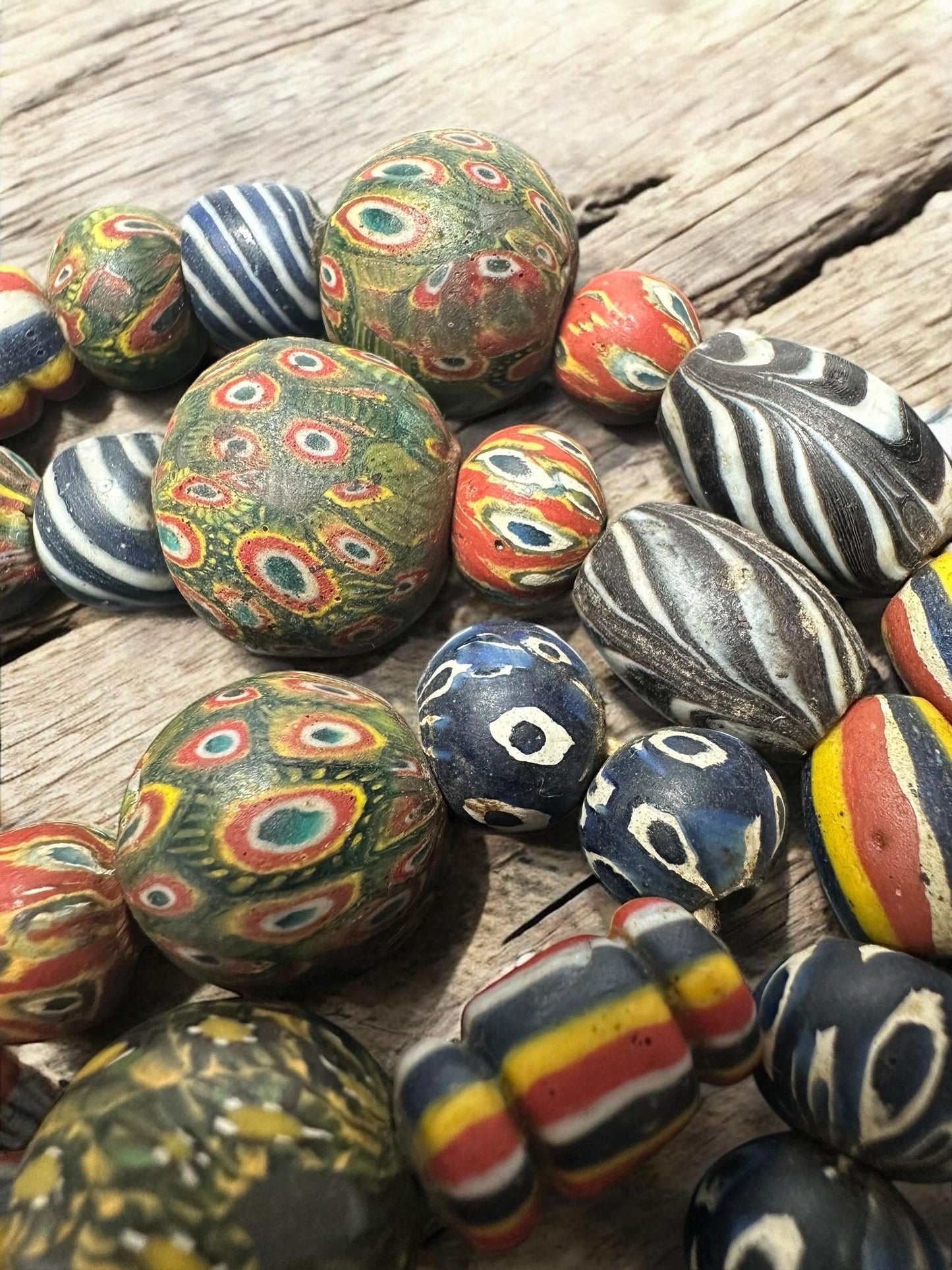 Ancient Phoenician Mosaic Glass Beads Necklace | Rare Collectible African Trade Beads | Handcrafted Antique Jewelry