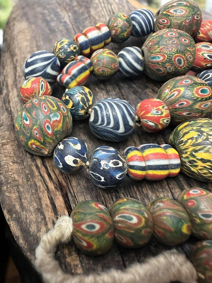 Ancient Phoenician Mosaic Glass Beads Necklace | Rare Collectible African Trade Beads | Handcrafted Antique Jewelry