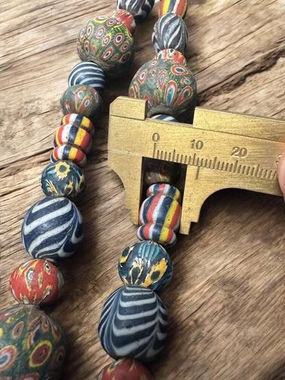 Ancient Phoenician Mosaic Glass Beads Necklace | Rare Collectible African Trade Beads | Handcrafted Antique Jewelry