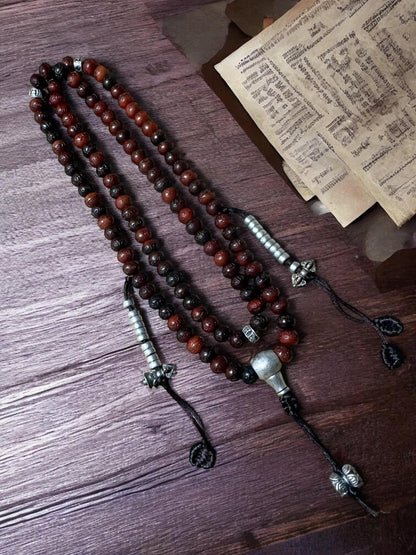Yak Bone Mala Beads: Tibetan Prayer Necklace with Mantra Engravings