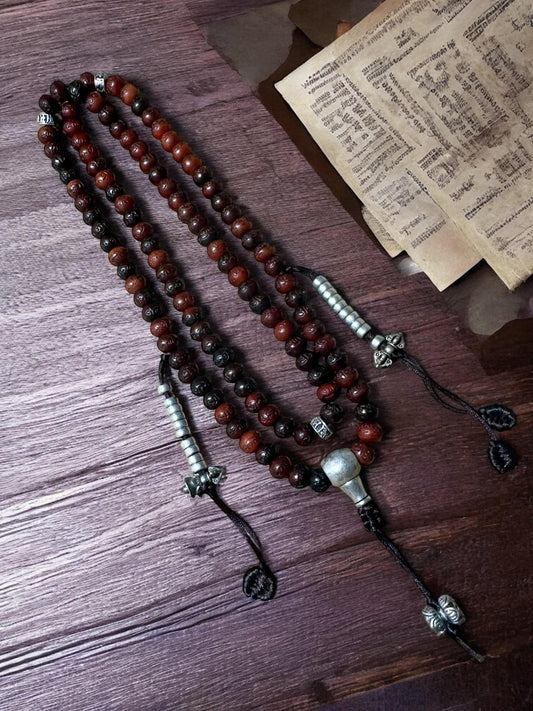Yak Bone Mala Beads: Tibetan Prayer Necklace with Mantra Engravings