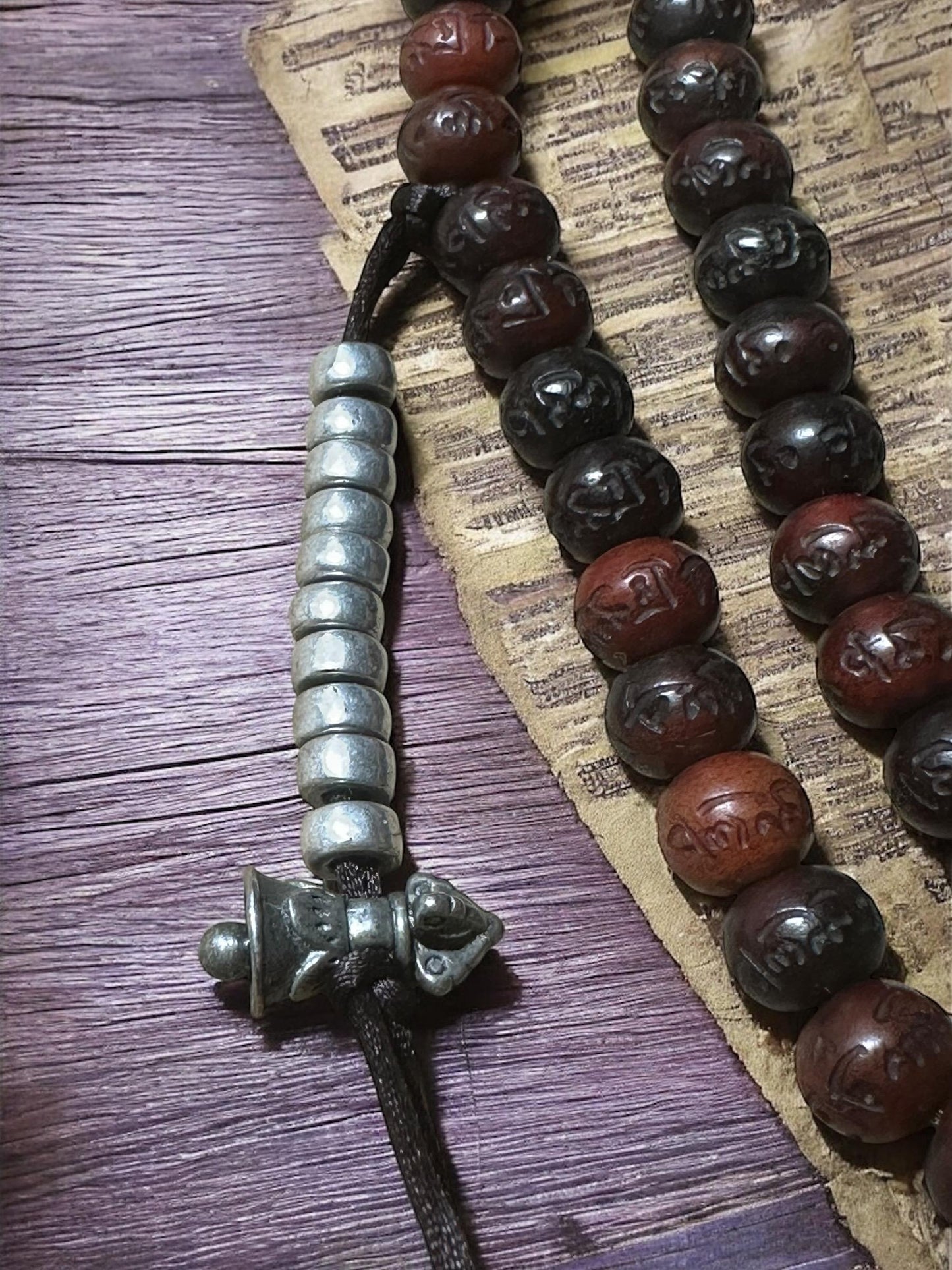 Yak Bone Mala Beads: Tibetan Prayer Necklace with Mantra Engravings