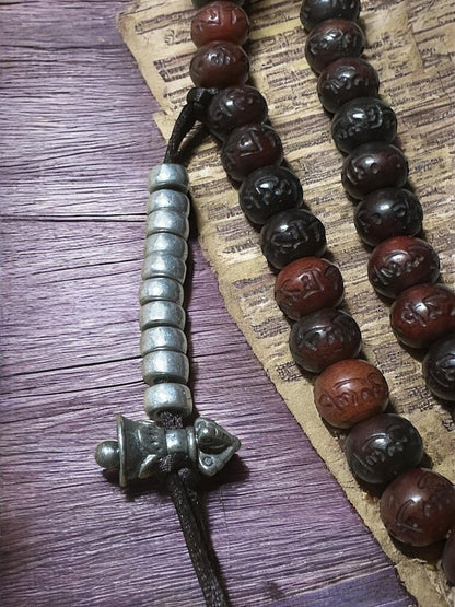 Yak Bone Mala Beads: Tibetan Prayer Necklace with Mantra Engravings