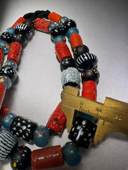 Handmade Nepalese Glass & Resin Beads Necklace  African Trade Beads, Ethnic Boho Jewelry