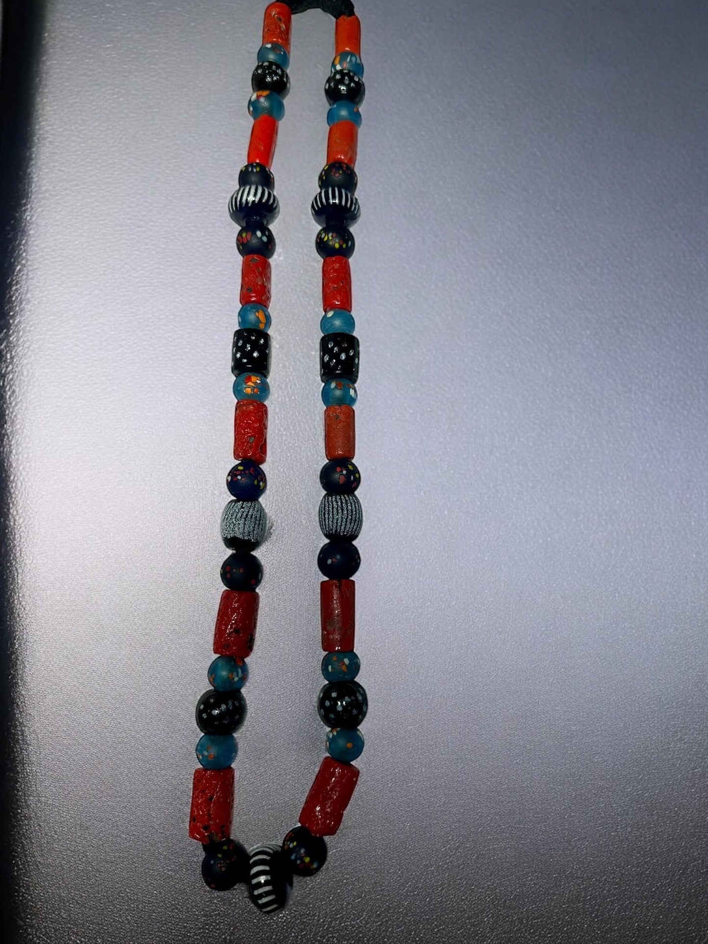 Handmade Nepalese Glass & Resin Beads Necklace  African Trade Beads, Ethnic Boho Jewelry