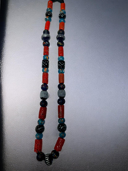 Handmade Nepalese Glass & Resin Beads Necklace  African Trade Beads, Ethnic Boho Jewelry