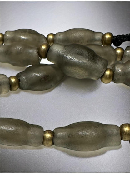 West Asian Glass Bead Necklace: Vintage Ethnic Brass Accent Jewelry