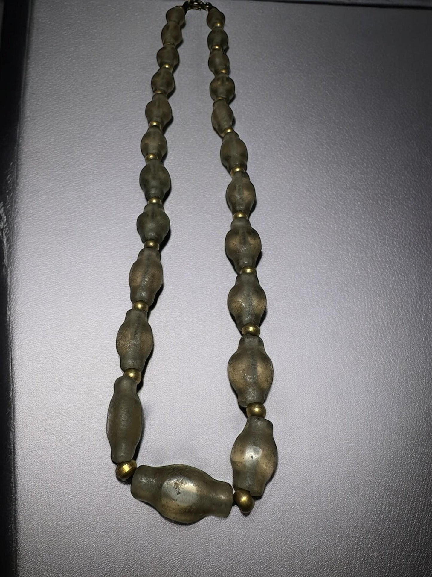 West Asian Glass Bead Necklace: Vintage Ethnic Brass Accent Jewelry