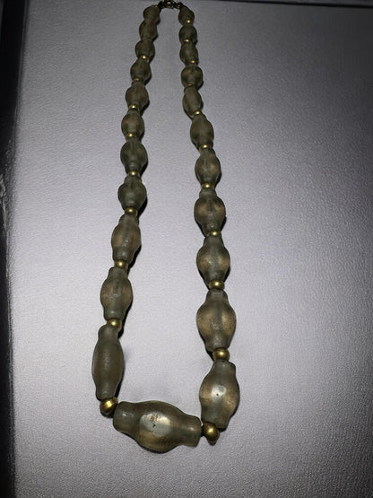 West Asian Glass Bead Necklace: Vintage Ethnic Brass Accent Jewelry