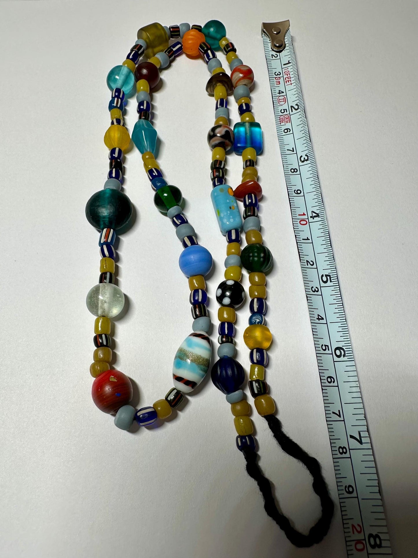 Handmade Nepal Glass Beads Necklace  African Trade Beads  Colorful Long Beaded Strand