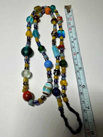 Handmade Nepal Glass Beads Necklace  African Trade Beads  Colorful Long Beaded Strand