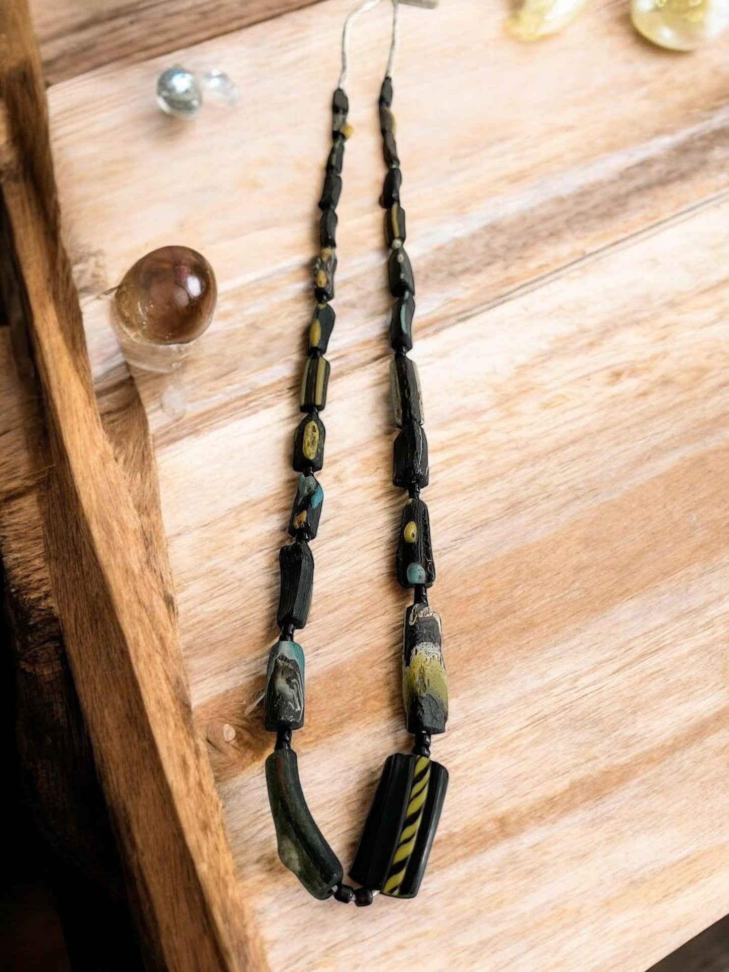 Afghani Recycled Roman Glass Beads: Ancient Black Strand (3-9mm)